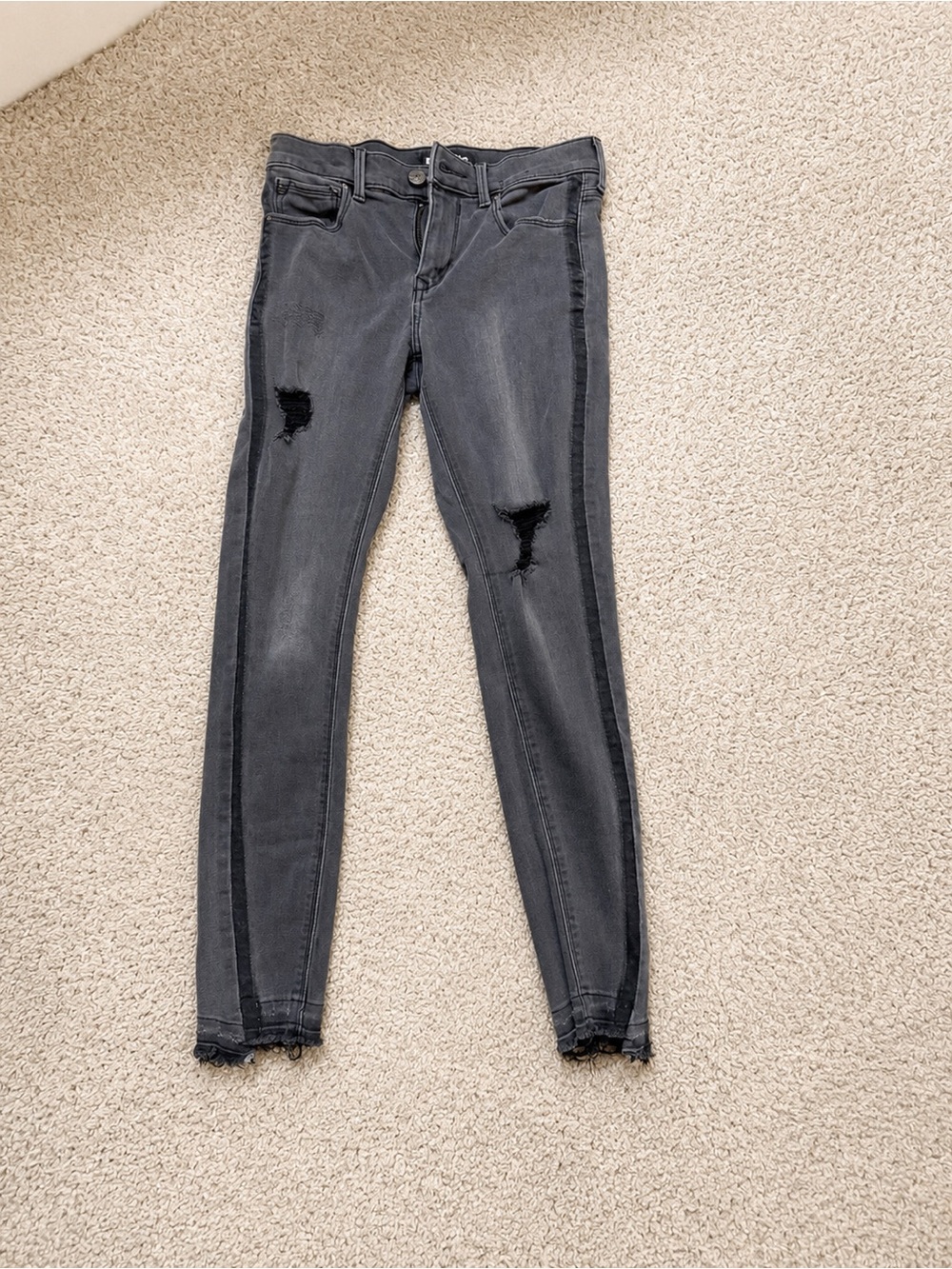 Express Women’s Charcoal Gray Skinny Jeans with Side Stripe